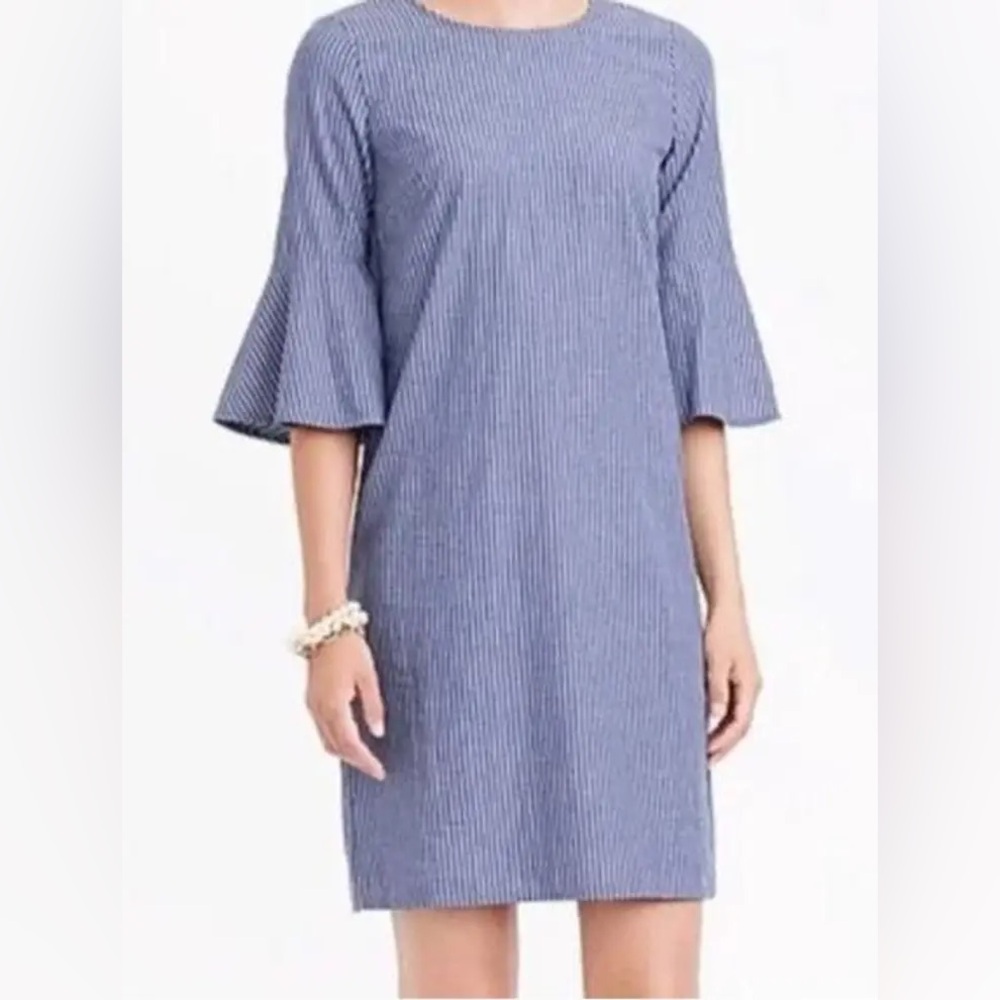 J. Crew striped dress navy blue and white size 8 bell sleeve shirt dress